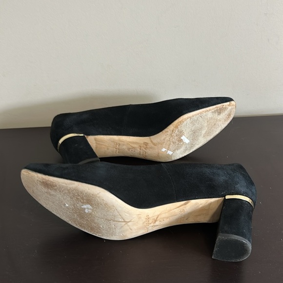 Kate Spade Dolores Too Designer Black Suede Gold Block Heel Pumps Sz 10 - Picture 8 of 10